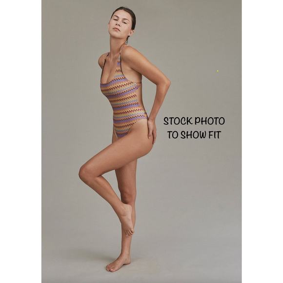 Acacia Swim Pepper Full One Piece - Berry - High Cut Racerback - Size Large - Picture 6 of 9